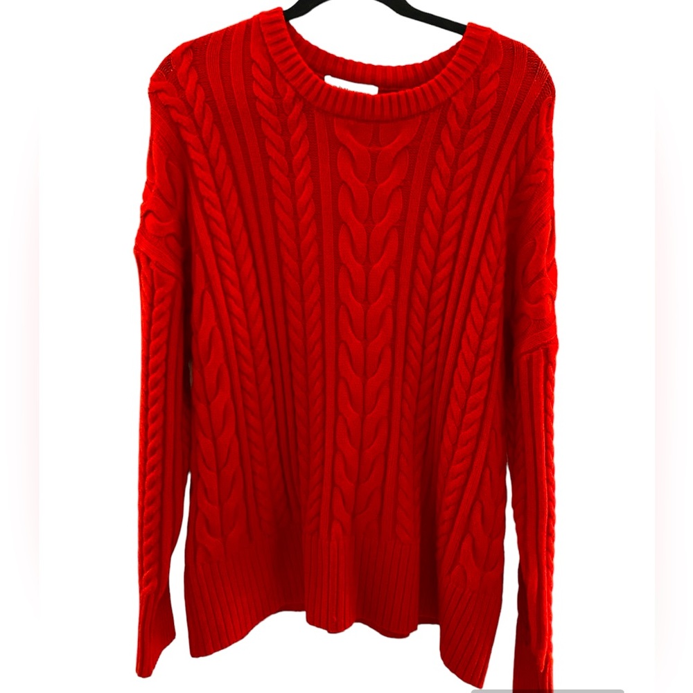 Philosophy Red Knit Crew Neck Sweater Woven Sweater Long Sleeve
